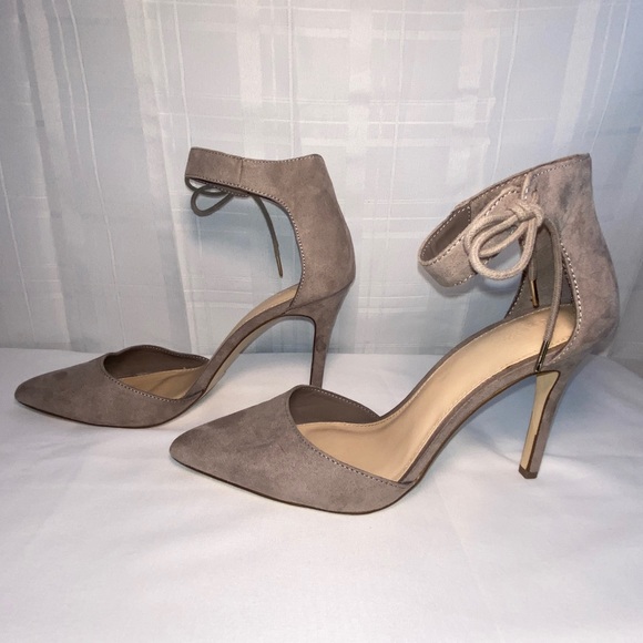 Forever 21 Women's tan suede pumps heels with ankle strap lace tie size 9 - Picture 8 of 14
